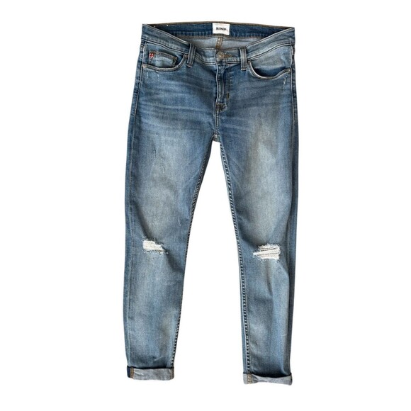 Hudson Jeans Denim - Hudson Crop Harkin Super Skinny Cuffed Destroyed Stretch Jeans Women’s Size 27